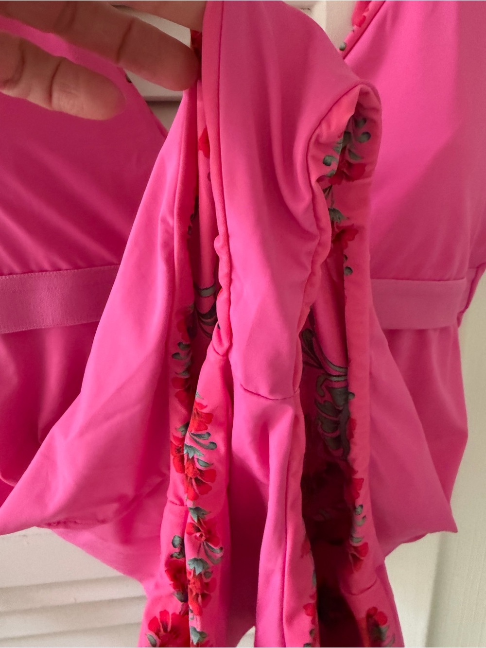 Beach Riot Akira Red Pink Floral Print Swimsuit bow tie straps Sz Large NWT - Picture 9 of 11